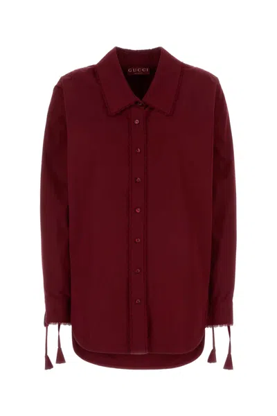 Gucci Womens Rosso Ancora Embroidered Drawstring-sleeves Cotton-poplin Shirt