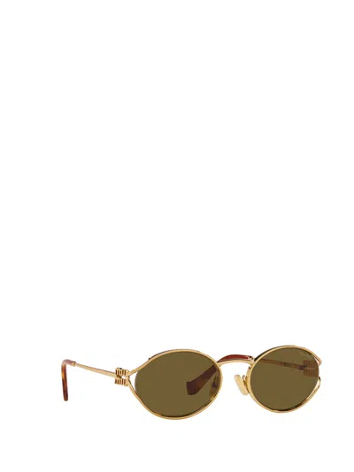 Miu Miu Womens Gold Mu 52ys Round-frame Tinted-lens Metal Sunglasses