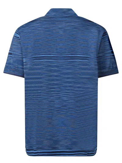 Missoni Space-dye Stripe Blue T-shirt With Refined Collar In Blue
