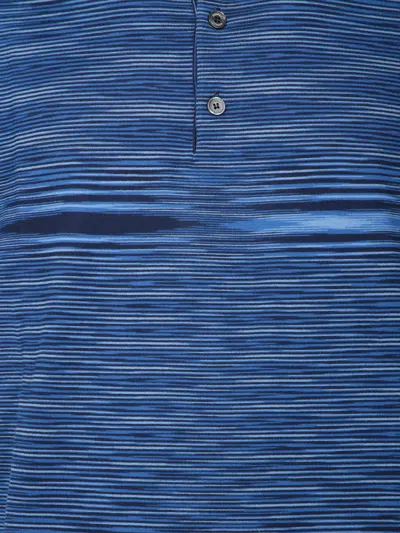 Missoni Space-dye Stripe Blue T-shirt With Refined Collar In Blue