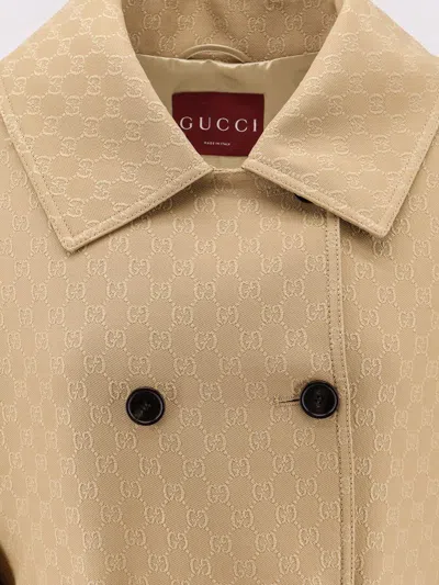 Gucci Wool And Silk Crepe Coat With All-over Gg Motif