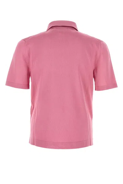 Gucci Pink Polo Shirt With Chest Pocket And Embroidered Logo On The Front In Fine Silk Knit Man
