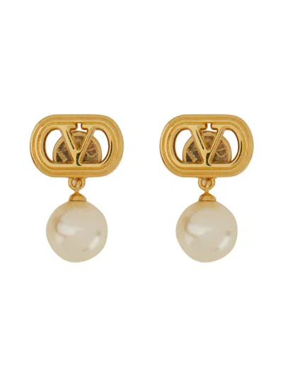 VALENTINO GARAVANI METAL AND SWAROVSKI® PEARL OVALETTE EARRINGS 
