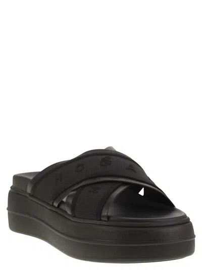 Hogan Cross Strap Platform Sandals In Black