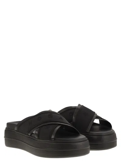 Hogan Cross Strap Platform Sandals In Black