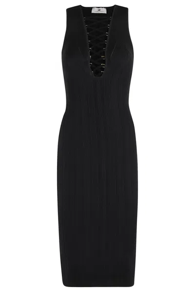 Elisabetta Franchi Dress In Knit Fabric With Crossover Laces