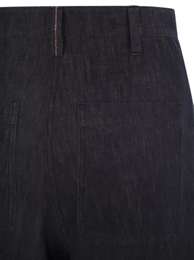Brunello Cucinelli Cotton Wide Leg Denim Effect Pants In Blue In Blue