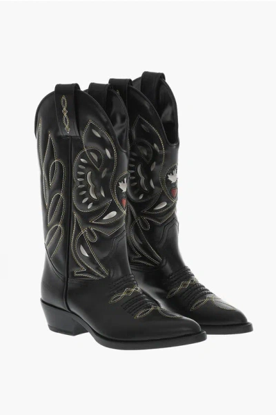 Dsquared2 Embroidered Vintage Leather Texan Boots