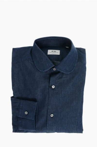 Corneliani Cc Collection Dark Washed Denim Shirt With Round Collar
