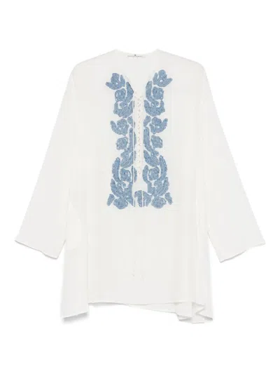 Ermanno Scervino Silk Kaftan With Embroidered Design And Asymmetrical Hem