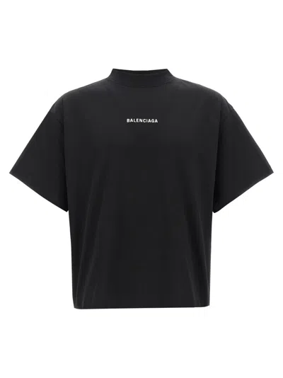 Balenciaga Men Black Crewneck T-shirt With Logo Lettering On The Front And Logo Patch On The Sleeve