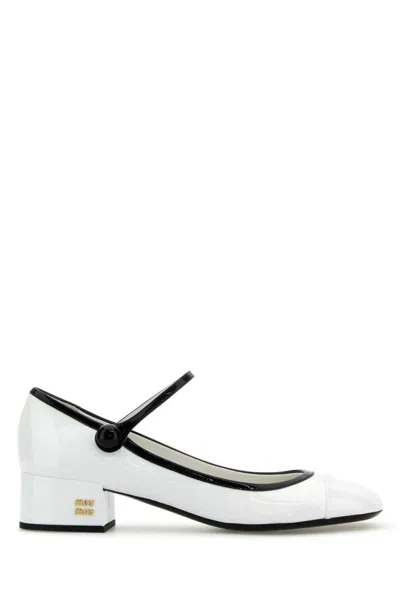 Miu Miu Leather Block Heel Pumps With Patent Finish In Multi