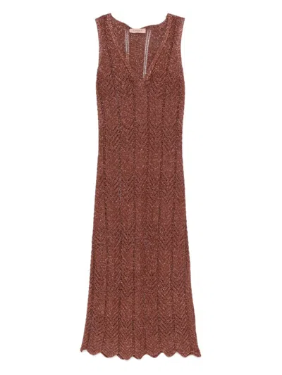 Shop Twinset Brown Sleeveless Long Dress