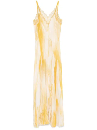 Elisabetta Franchi Long Dress In White And Yellow With Adjustable Shoulder Straps
