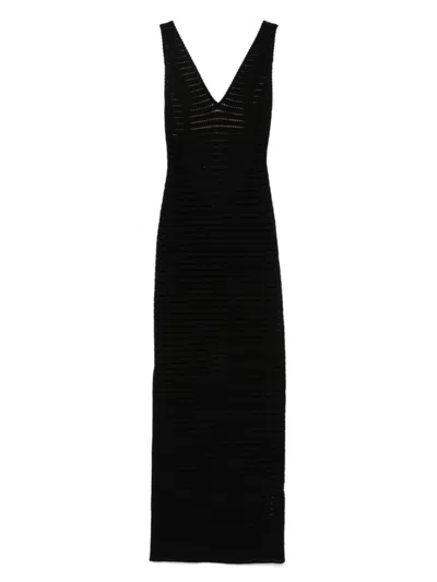 Elisabetta Franchi Black Long Dress In Openwork Knit
