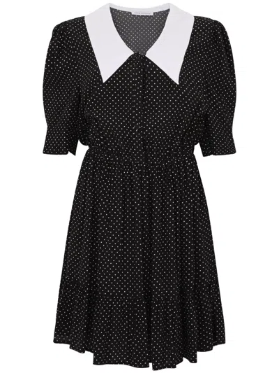 Mar De Margaritas Black Short Dress With White Polka Dots