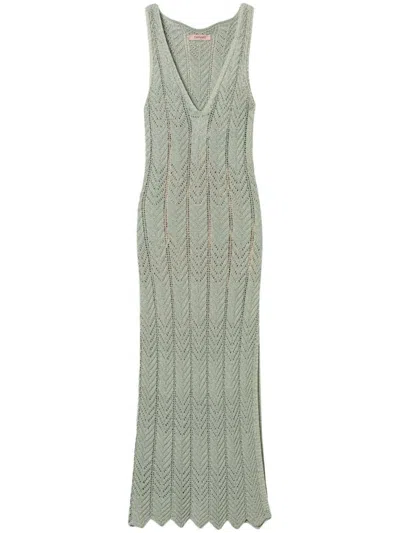 Twinset Green Midi Dress With Lurex-effect