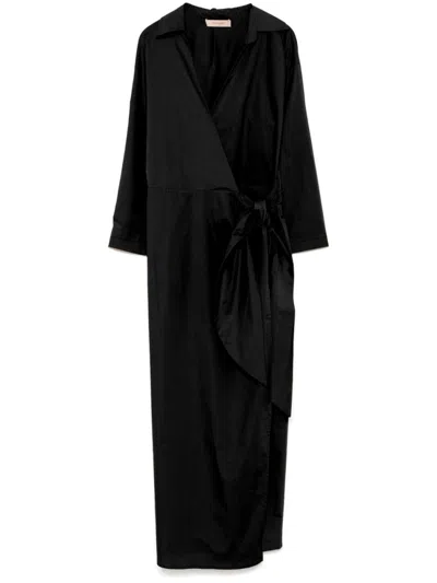 Twinset Twin-set Wrap-design Black Midi Dress With Tie Waist