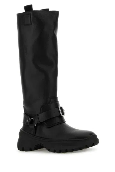 Burberry Elegant Black Leather Stomp Boots For Women