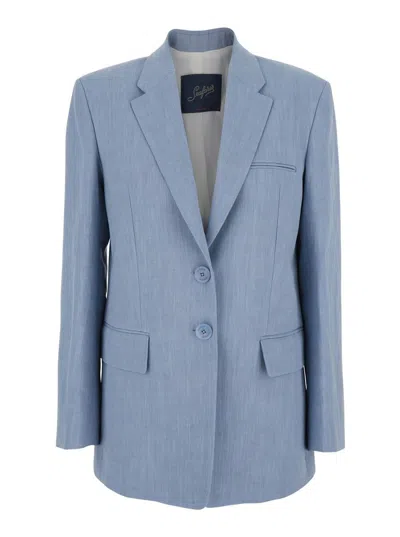 Seafarer Light Blue Jacket With Classic Lapels And Chest Pocket In Fabric Woman