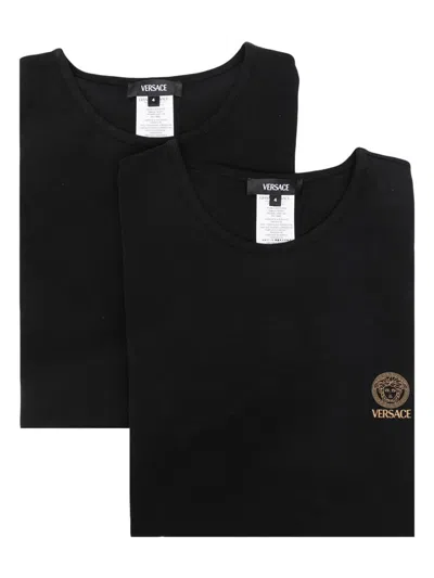 Versace White Crewneck T-shirt With Medusa Print On The Front In Cotton Stretch Man