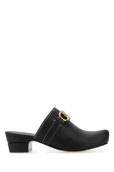 Ferragamo Metal Detail Block Heel Sandals In Black