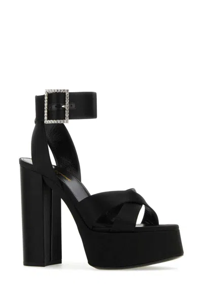 Saint Laurent Elegant Mini Satin Bianca Sandals With 12.5 Cm Heel Height