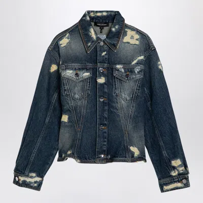 Marc Jacobs Distressed Denim Jacket With Collar And Stitching