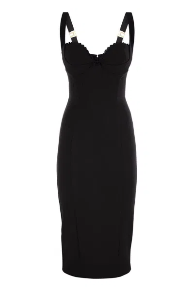Elisabetta Franchi Double Stretch Crepe Dress With Embroidered Scalloping