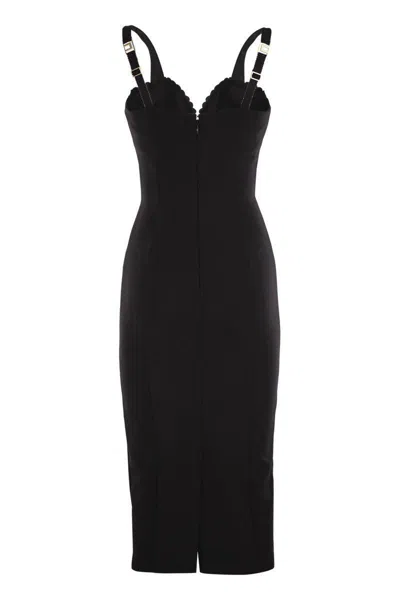 Elisabetta Franchi Double Stretch Crepe Dress With Embroidered Scalloping