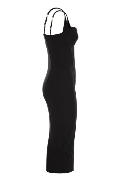 Elisabetta Franchi Double Stretch Crepe Dress With Embroidered Scalloping