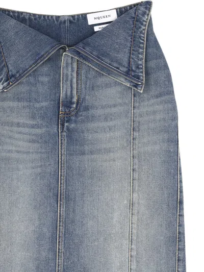 Alexander Mcqueen Alexander Mc Queen Blue Denim Midi Skirt