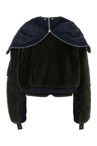 Sacai Women's Two-tone Teddy And Nylon Bomber Jacket | Size 2 | 2407459 Color 522