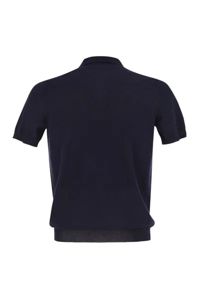 Tagliatore Blue Polo Shirt With Buttonless Collar And Ribbed Trims