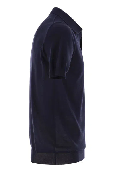 Tagliatore Blue Polo Shirt With Buttonless Collar And Ribbed Trims