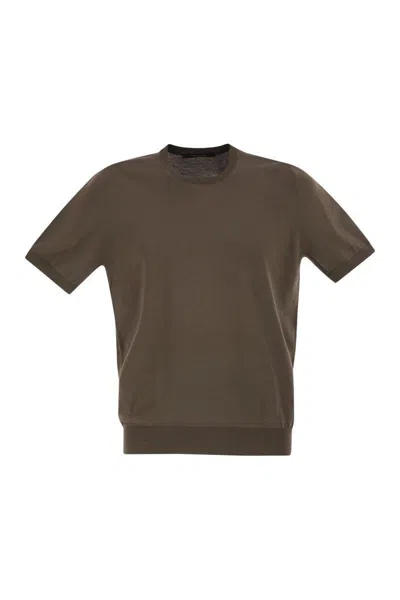 Tagliatore Basic Short-sleeved Cotton T-shirt In Brown