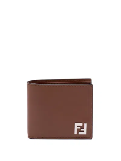 Fendi Leather And Ff Canvas Compact Bi-fold Wallet In Brown
