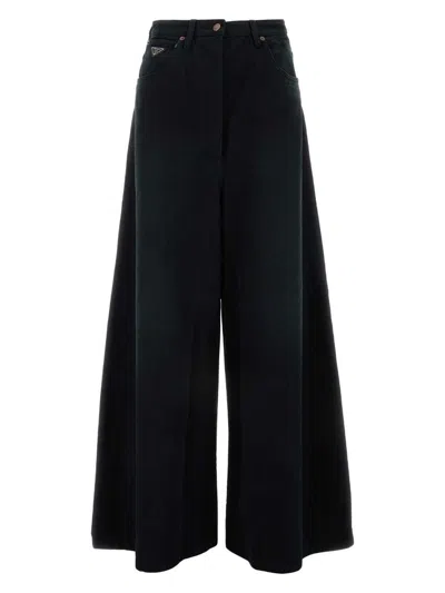Prada Women Black Denim Wide-leg Jeans