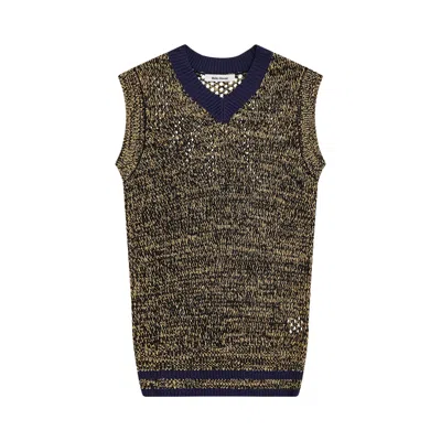 Pre-owned Wales Bonner Shade Knit Vest 'navy/yellow' In Blue