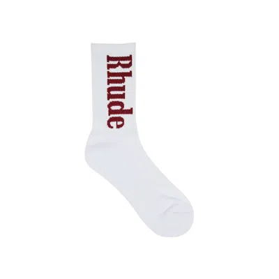 Pre-owned Rhude Vertical Logo Sock 'white/maroon'