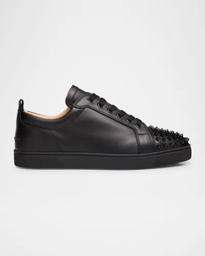 Christian Louboutin Louis Junior Spikes Cap-toe Leather Sneakers In Black