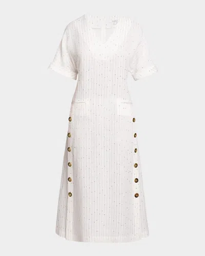 Santorelli Serafina Midi A-line Shift Dress In Striped Linen