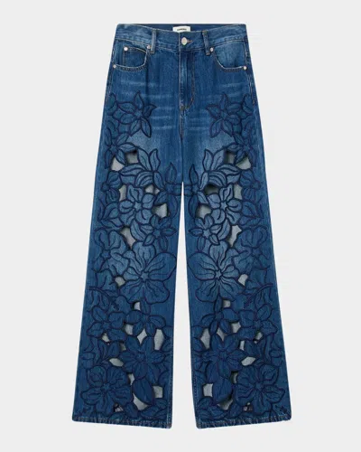 Sandro Spring High Rise Straight Jeans In Blue Jean