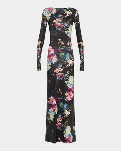 Lapointe Floral Jersey Long-sleeve Gown In Multi