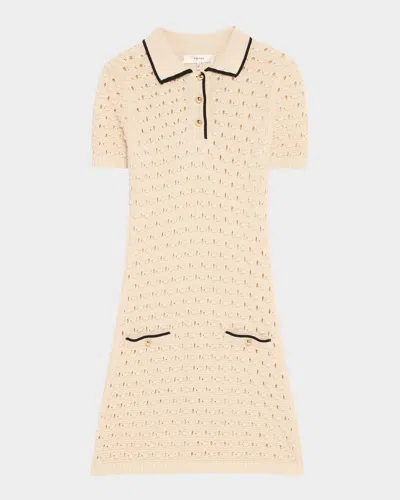Frame The Bauble Piped Open-knit Cotton Mini Dress