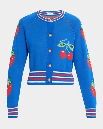 Mother Womens The Crop Rib Cherry-intarsia Cotton-blend Cardigan Tutti Frutti