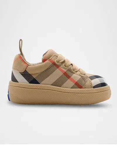 Burberry Kid's Cambridge Cotton Check Sneakers, Baby