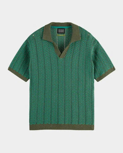 Scotch & Soda Chevron Regular Fit Short Sleeve Sweater In Green