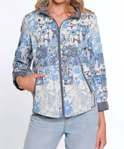 Multiples Zip Through Collar Quilted Reversible Jacket In Multi In Blue