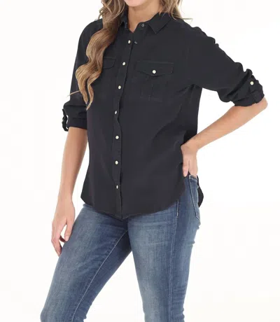 Paparazzi Tencel Slub Snap Front Long Sleeve Shirt In Black